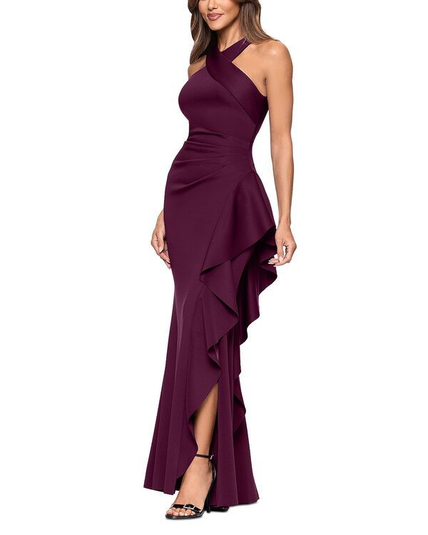 アクア レディース トップス ワンピース フリル スキューバ ホルター AQUA Scuba Ruffle Halter Gown Exclusive Wine ワイン