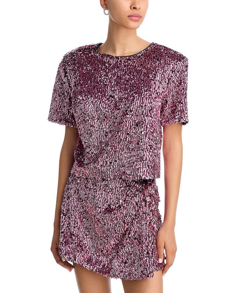 エリア レディース トップス Tシャツ スパンコール AREA Sequin Tee Metlic Rose