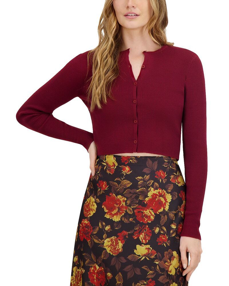 ポイント レディース アウター カーディガン クルーネック セーター クロップド ニット Point Knit Crewneck Cropped Cardigan Sweater Syrah
