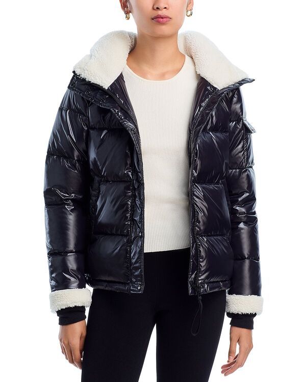アクア レディース アウター ジャケット・ブルゾン AQUA Gloss Puffer Jacket with Sherpa Trim Exclusive JetWhite ホワイト