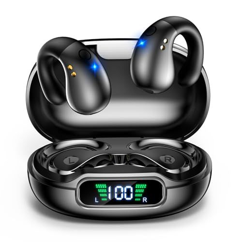 Earphones Bluetooth [Futuristic Earcuff Earphones] New Wave OWS (Open Wearable Stereo) Air Conduction Ear Pinch Type Bluetooth Unblocked Wireless Bone Conduction Innovation Ear Clamping Open Ear Sound Leakage Suppression Ear Block 972ba5e9