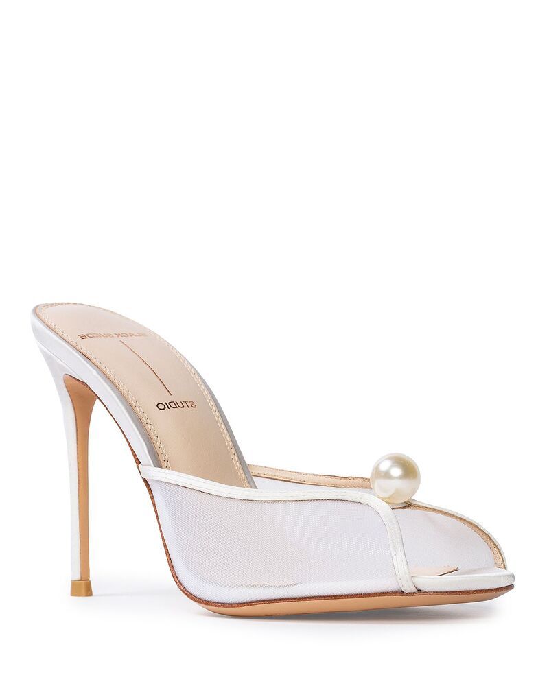 ブラックスエードスタジオ レディース シューズ サンダル Black Suede Studio Womensadie Faux Pearl Embellished Mule Sandals White ホワイト