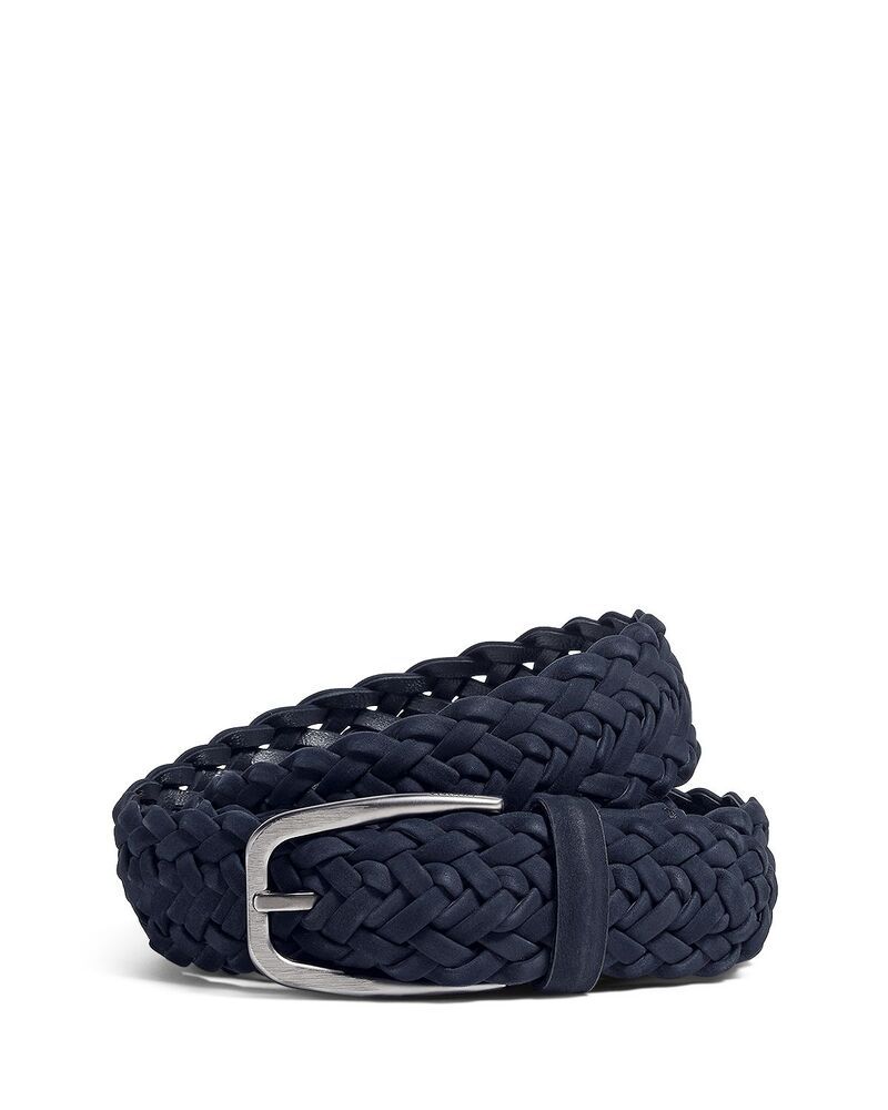 ゼニア メンズ アクセサリー ベルト レザー ZEGNA Braided Leather Belt Dark Blue ブルー