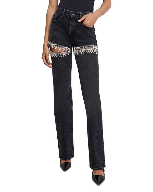 グッドアメリカン レディース ボトムス デニムパンツ カットアウト ジーンズ Good American Good Icon High Rise Straight Rhinestone Cutout Jeans in K376