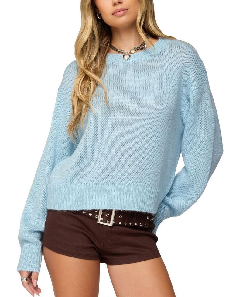 アディクテッド レディース アウター ニット・セーター Edikted Kyrah Oversized Knit Sweater LightBlue ブルー