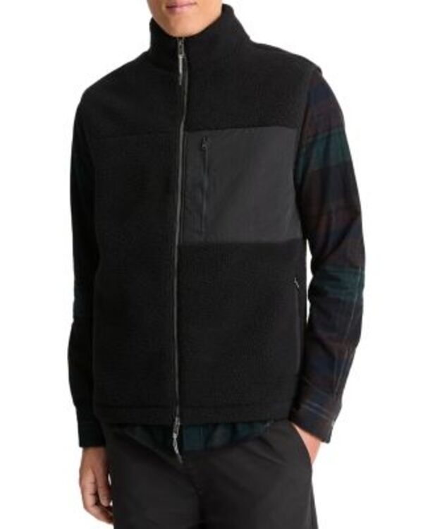 ヴィンス メンズ アウター ベスト フリース Vince Teddy Fleece Full Zip Vest Black ブラック
