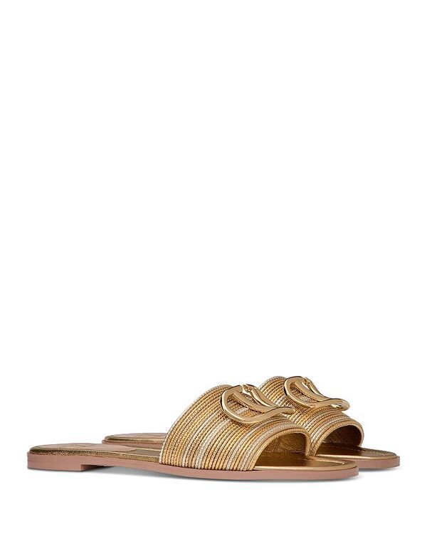 ヴァレンティノ レディース シューズ サンダル ロゴ Valentino Garavani Womens V Logo Signature Slide Sandals Gold ゴールド