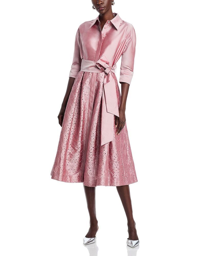 テリジョンバイリッキーフリーマン レディース トップス シャツ 刺繍 Teri Jon by Rickie Freeman Embroidered Sash Belt Shirt Dress Dusty Pink ピンク