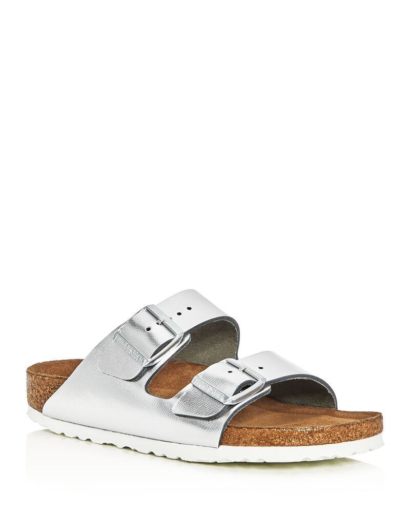 ビルケンシュトック レディース シューズ サンダル Birkenstock Womens Arizona Soft Footbed Slide Sandalsilver Leather シルバー
