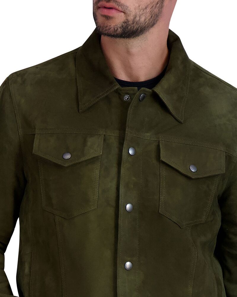 コールハーン メンズ アウター ジャケット・ブルゾン スエード Cole Haan Suede Trucker Jacket Green グリーン