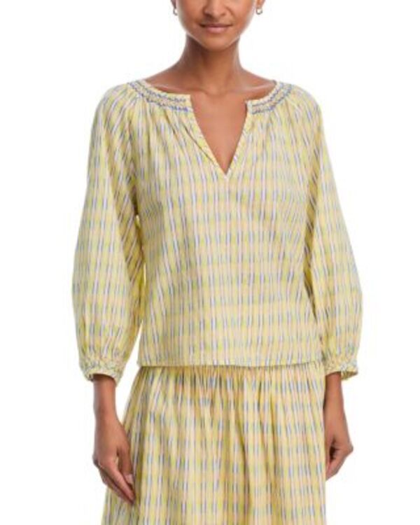 ヴェルヴェットバイグラハムスペンサー レディース トップス シャツ ブラウス Velvet by Graham Spencer Campbell Check Split Neck Blouse Butter Yellow イエロー