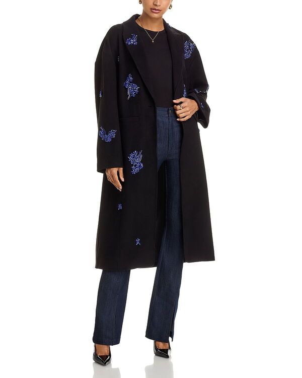 サンク セプト レディース アウター コート Cinq Sept Gravis Crystal Embellished Coat Black Royal Blue ブラック