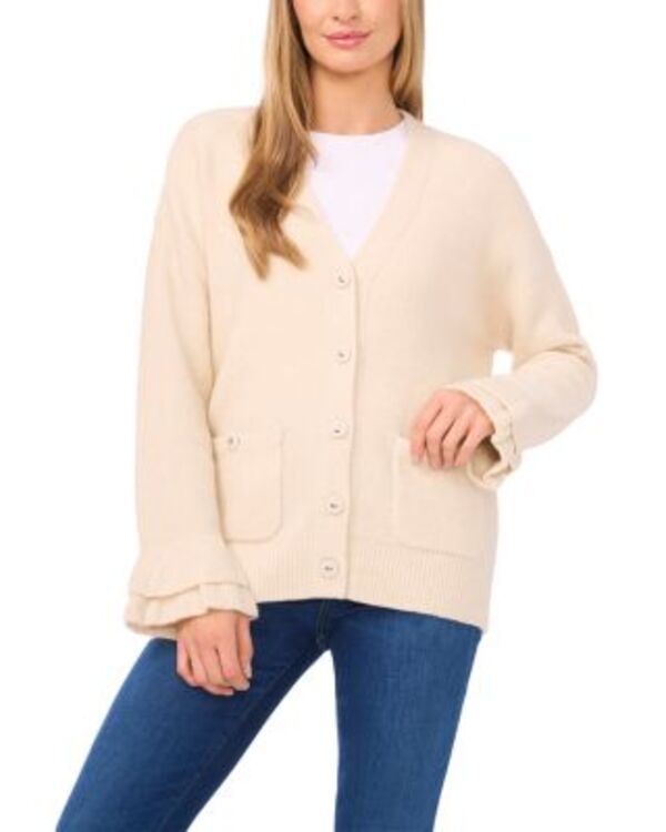 セセ レディース アウター カーディガン フリル CeCe Ruffled Cuff Cardigan Birch