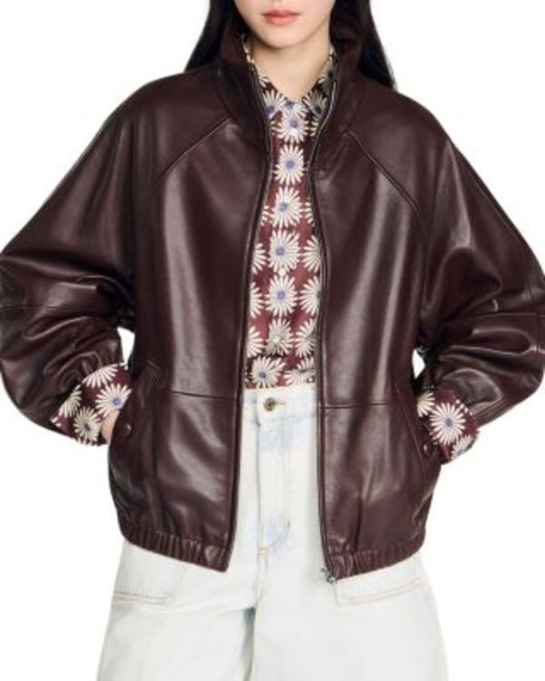 サンドロ レディース アウター ジャケット・ブルゾン レザー Sandroversized Zip Up Leather Jacket Brown ブラウン