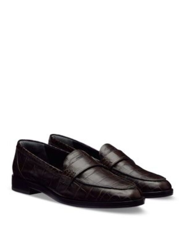 リフォーメーション レディース シューズ スリッポン・ローファー レザー Reformation Womens Kaylee Croc Embossed Leather Loafers Dark Chocolate Croc チョコレート