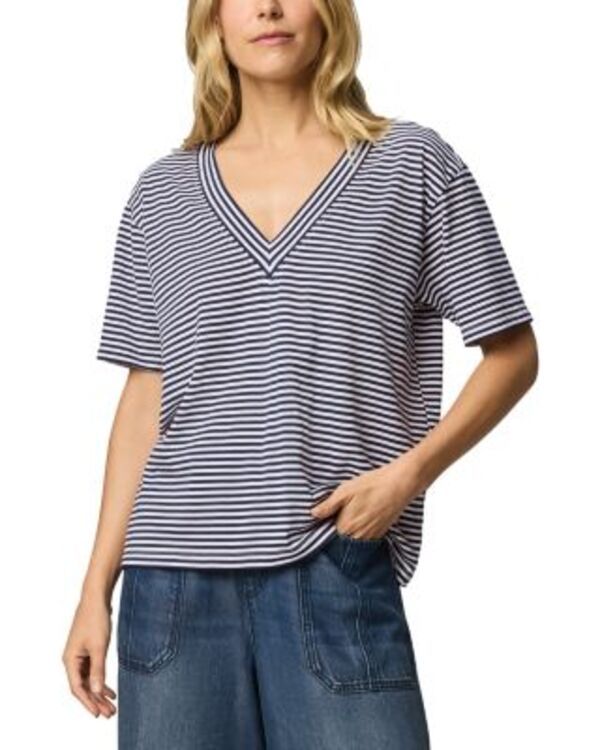 スプレンディット レディース トップス Tシャツ Vネック Splendid Kacey Striped V Neck Tee NavyWhite ホワイト