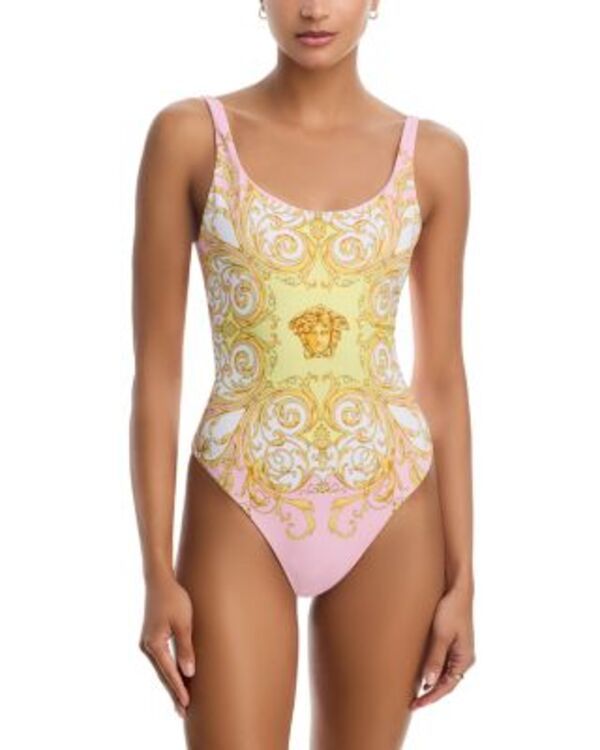 ヴェルサーチ レディース 水着 上下セット プリント Versace Printed Scoop Neck One Piece Swimsuit Pale Yellow Rose Quartz イエロー