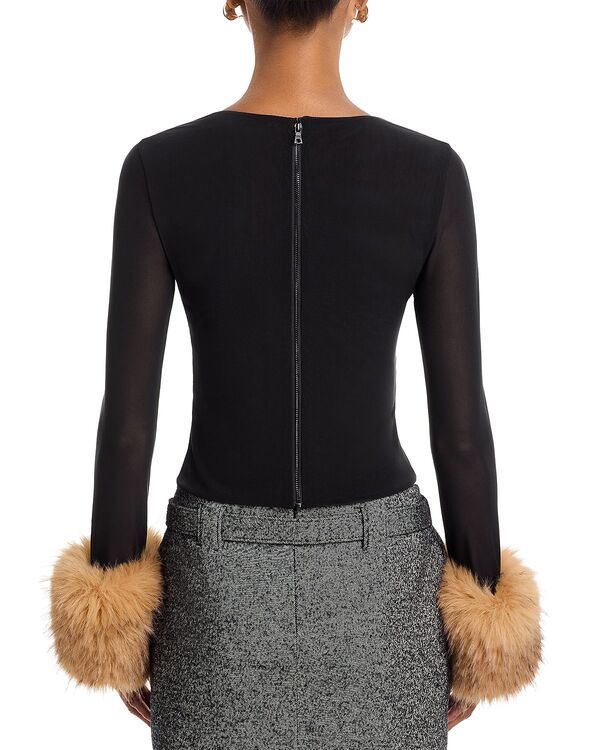 アリスアンドオリビア レディース トップス シャツ Alice and Olivia Delaina Faux Fur Cuff Top Black ブラック アリスアンドオリビア レディース トップス シャツ Alice and Olivia Delaina Faux Fur Cuff Top Black ブラック