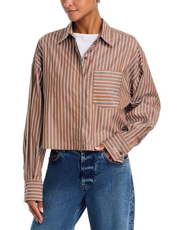 ラグアンドボーン レディース トップス シャツ クロップド rag bone Marin Cropped Stripe Shirtan Stripe タン