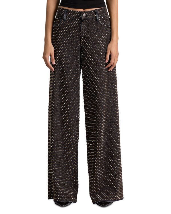 アリスアンドオリビア レディース ボトムス デニムパンツ ワイドレッグ ローライズ ジーンズ Alice and Oliviamazing Low Risembellished Wide Leg Jeans in Den Lack Den Lack