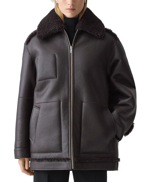 セオリー レディース アウター コート Theory Cocoon Reversible Shearling Coat Cacao