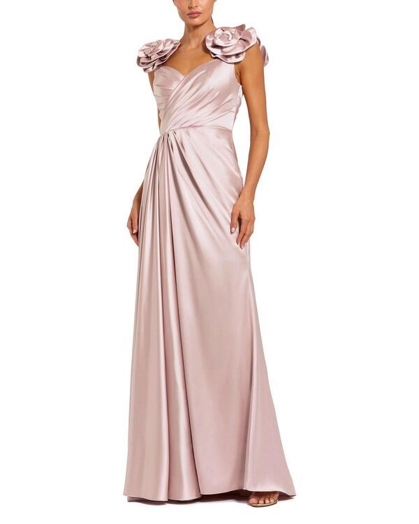 マックダガル レディース トップス ワンピース サテン Mac Duggal Satin Faux Wrap Gown with 3D Flower Straps Rose