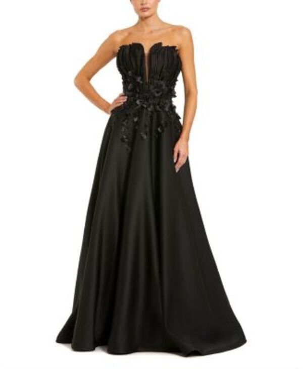 マックダガル レディース トップス ワンピース フラワー柄 サテン ストラップレス フラワー Mac Duggal Straplessatin Floral Beaded Embellished Ballgown Black ブラック