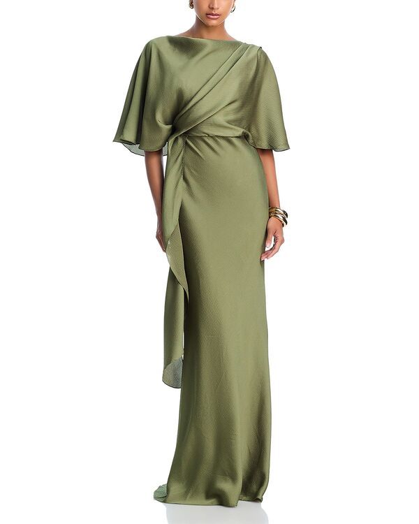 アムサール レディース トップス ワンピース ドレープ Amsale Draped Bodice Cascadingown Moss