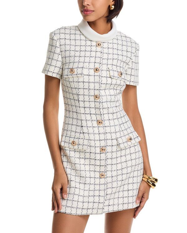 セルフ・ポートレイト レディース トップス ワンピース ミニ SelfPortrait Windowpane Check Boucl Mini Dress Cream クリーム