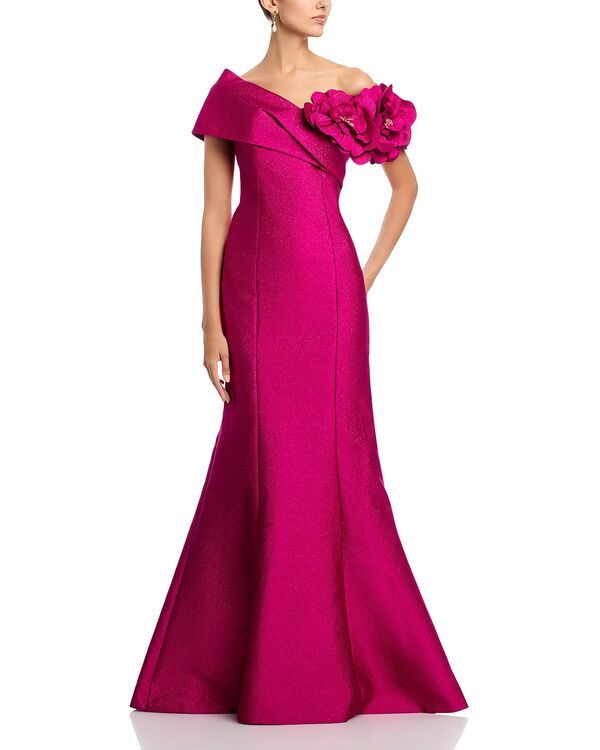 テリジョンバイリッキーフリーマン レディース トップス ワンピース Teri Jon by Rickie Freeman Pebble Jacquard 3D Flower Gown Berry