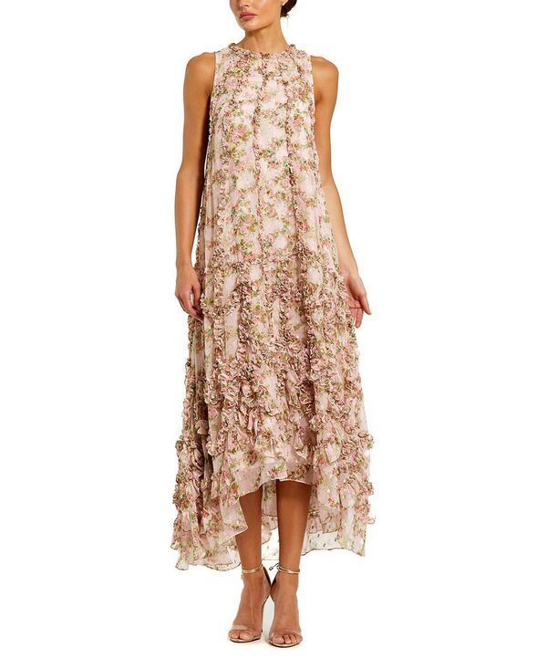 マックダガル レディース トップス ワンピース シフォン フラワー柄 プリント フリル ノースリーブ フラワー Mac Duggal Sleeveless Floral Print Chiffon Micro Ruffle Gown Pink Multi ピン