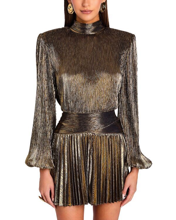 レトロフェット レディース トップス ワンピース プリーツ ミニ Retrofete Freja Pleated Mini Dress Antique Gold ゴールド