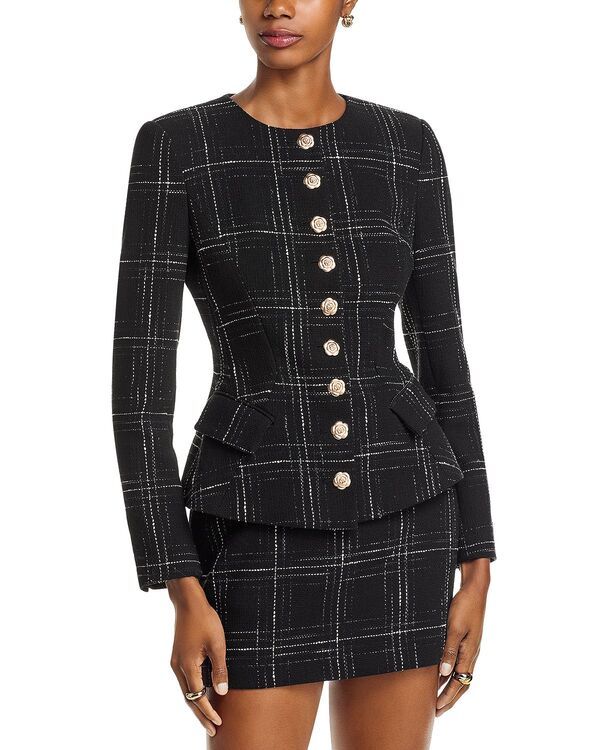 ジェネレーションラブ レディース アウター ジャケット・ブルゾン ツイード Generation Love Ophelia Windowpane Tweed Jacket Black White ホワイト
