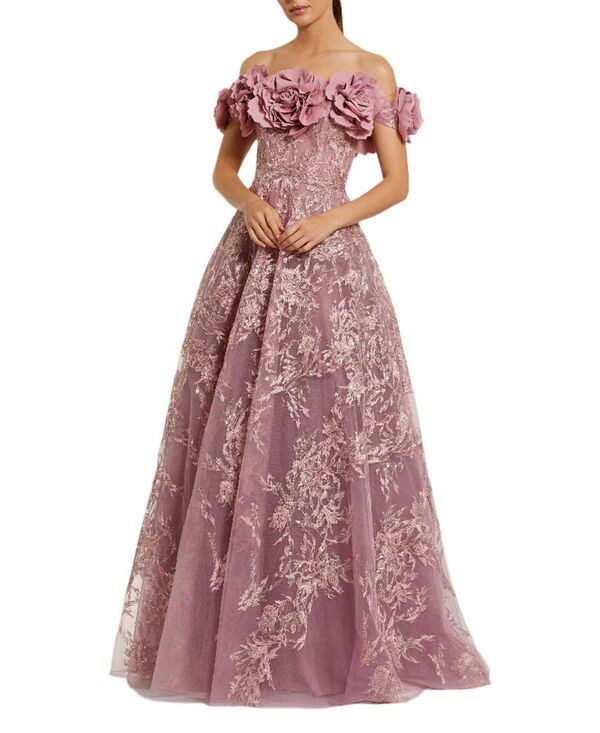 マックダガル レディース トップス ワンピース A ライン フラワー柄 刺繍 フラワー Mac Duggal Embroidered Off The Shoulder Floral A Line Gown Mauve
