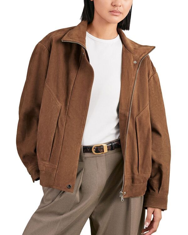レイス レディース アウター ジャケット・ブルゾン スエード REISS Kiara Suede Jacketan タン