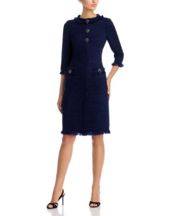 テリジョンバイリッキーフリーマン レディース トップス ワンピース ツイード Teri Jon by Rickie Freeman Tweed Sheath Dress Navy ネイビー