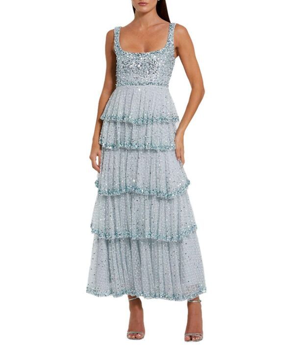 マックダガル レディース トップス ワンピース ティアード フリル Mac Duggal Embellished Netiered Ruffle Scoop Neck Gown Powder Blue ブルー