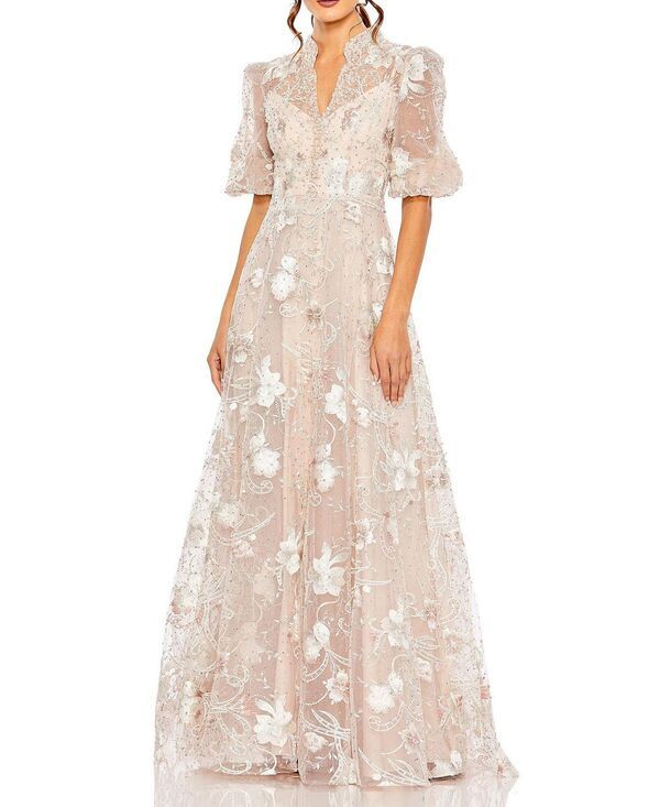 マックダガル レディース トップス ワンピース A ライン Mac Duggal Queen Anne Puff Sleeve A Line Gown Blush ブラッシュ