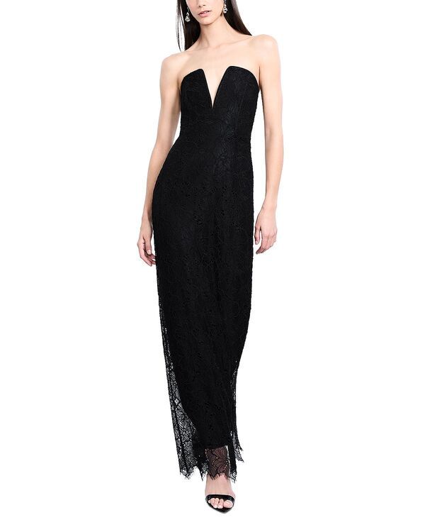ビーシービージーマックスアズリア レディース トップス ワンピース Vネック ストラップレス レース BCBGMAXAZRIA Lace Strapless V Neck Gown Black ブラック
