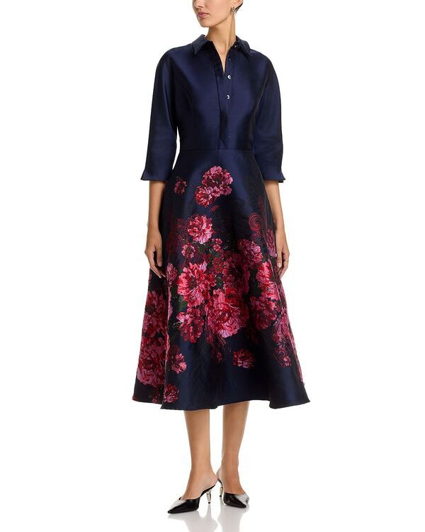 テリジョンバイリッキーフリーマン レディース トップス シャツ フラワー柄 フラワー Teri Jon by Rickie Freeman Jacquard Floral Shirt Waist Dress Navy Multi ネイビー