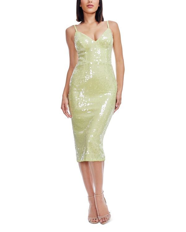 ドレスザポプレーション レディース トップス ワンピース Vネック ミディ スパンコール Dress the Population Megan Sequin V Neck Midi Dress Celery Juice