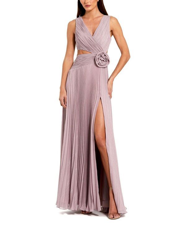マックダガル レディース トップス ワンピース シフォン ギャザー ノースリーブ Mac Duggal Ruched Chiffon Sleeveless Gown with 3D Flower Vintage Lilac ライラック