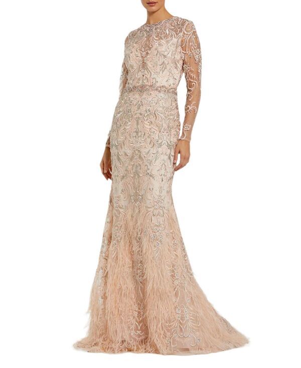 マックダガル レディース トップス ワンピース 刺繍 Mac Duggal Embroidered Illusion Long Sleeve Trumpet Gown Blush ブラッシュ