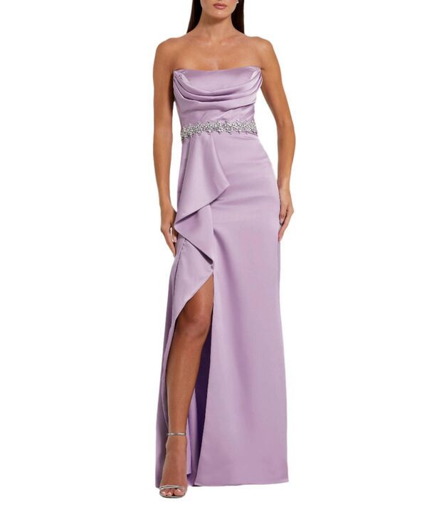 マックダガル レディース トップス ワンピース サテン ストラップレス Mac Duggal Straplessatin Gown with Embellished Belt Detaililac ライラック