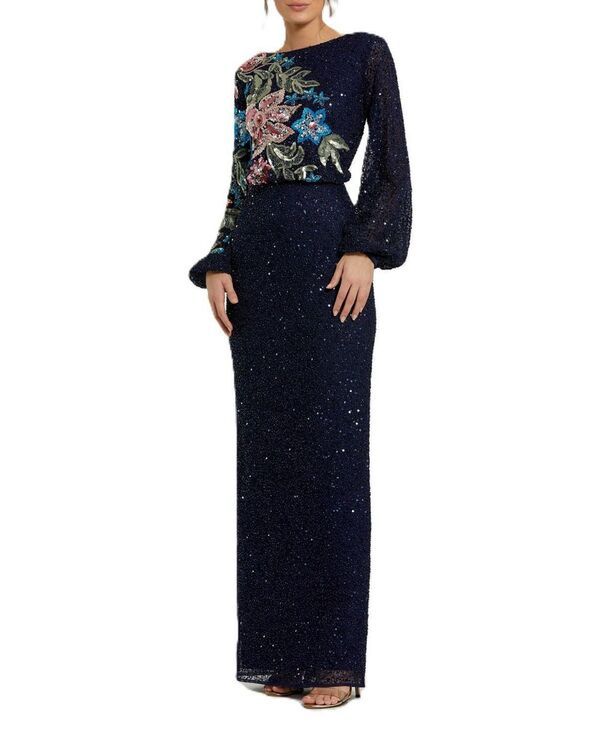マックダガル レディース トップス ワンピース ハイネック フラワー柄 フラワー Mac Duggal Embellished Multi Color Floral High Neck Gown Midnight マルチカラー
