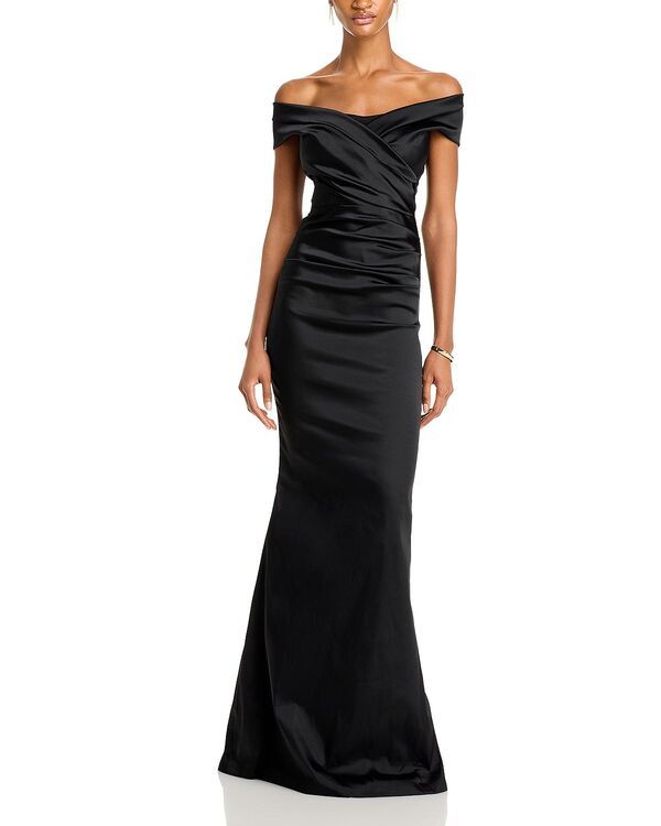 テリジョンバイリッキーフリーマン レディース トップス ワンピース サテン Teri Jon by Rickie Freeman Satin Stretch Off The Shoulder Gown Black ブラック