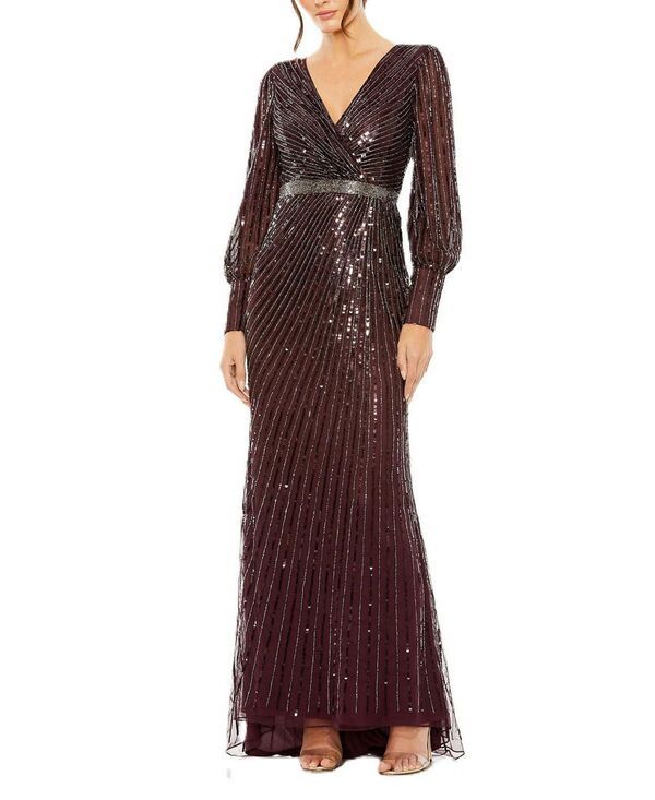 マックダガル レディース トップス ワンピースパンコール Mac Duggal Sequined Wrap Over Bishop Sleeve Gown Blackberry