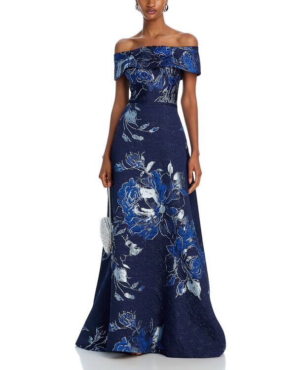 テリジョンバイリッキーフリーマン レディース アンダーウェア ナイトウェア フラワー柄 トール フラワー Teri Jon by Rickie Freeman OfftheShoulder Metallic Floral Jacquard Gownavy Mu