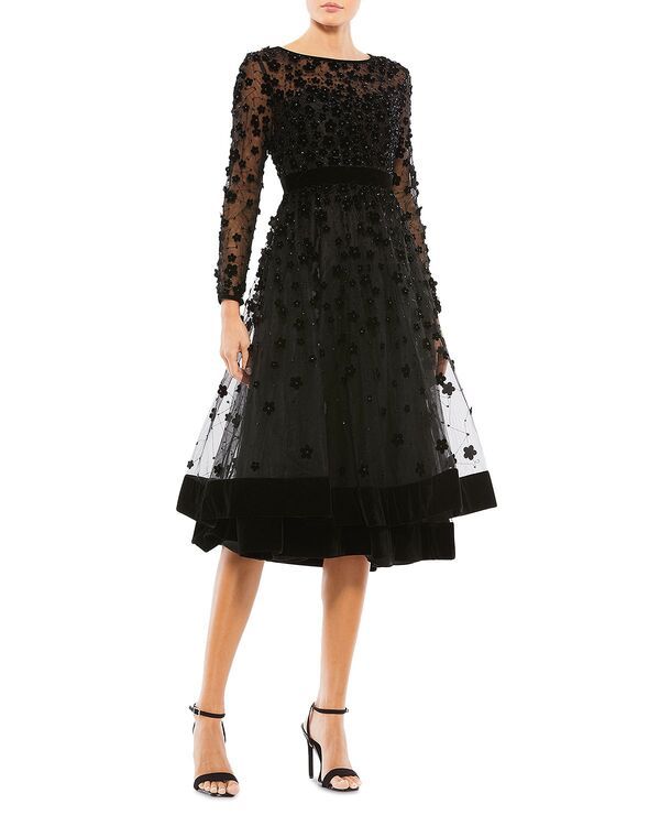 マックダガル レディース トップス ワンピース フラワー柄 シアー フラワー Mac Duggal Embellished Floral Sheer Fit and Flare Dress Black ブラック