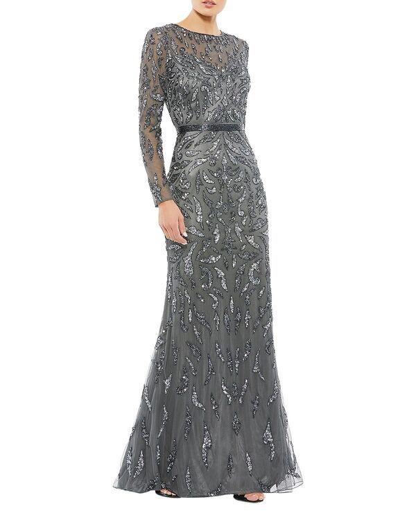マックダガル レディース トップス ワンピース Mac Duggal Beaded Long Sleeveningown Charcoal チャコール